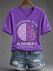 Women's Alzheimer's Awareness Support Print V-Neck Tee
