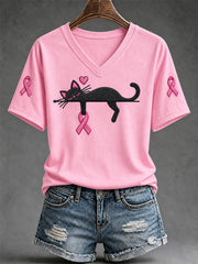 Women's Breast Cancer Awareness Support Print V-Neck Tee