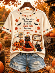 Women's My Favorite Weather is When Black Cats Become Celebrities Print Short-sleeved T-shirt