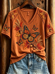 Women's Fall Monarch Butterflies & Plants Print short-sleeved T-shirt