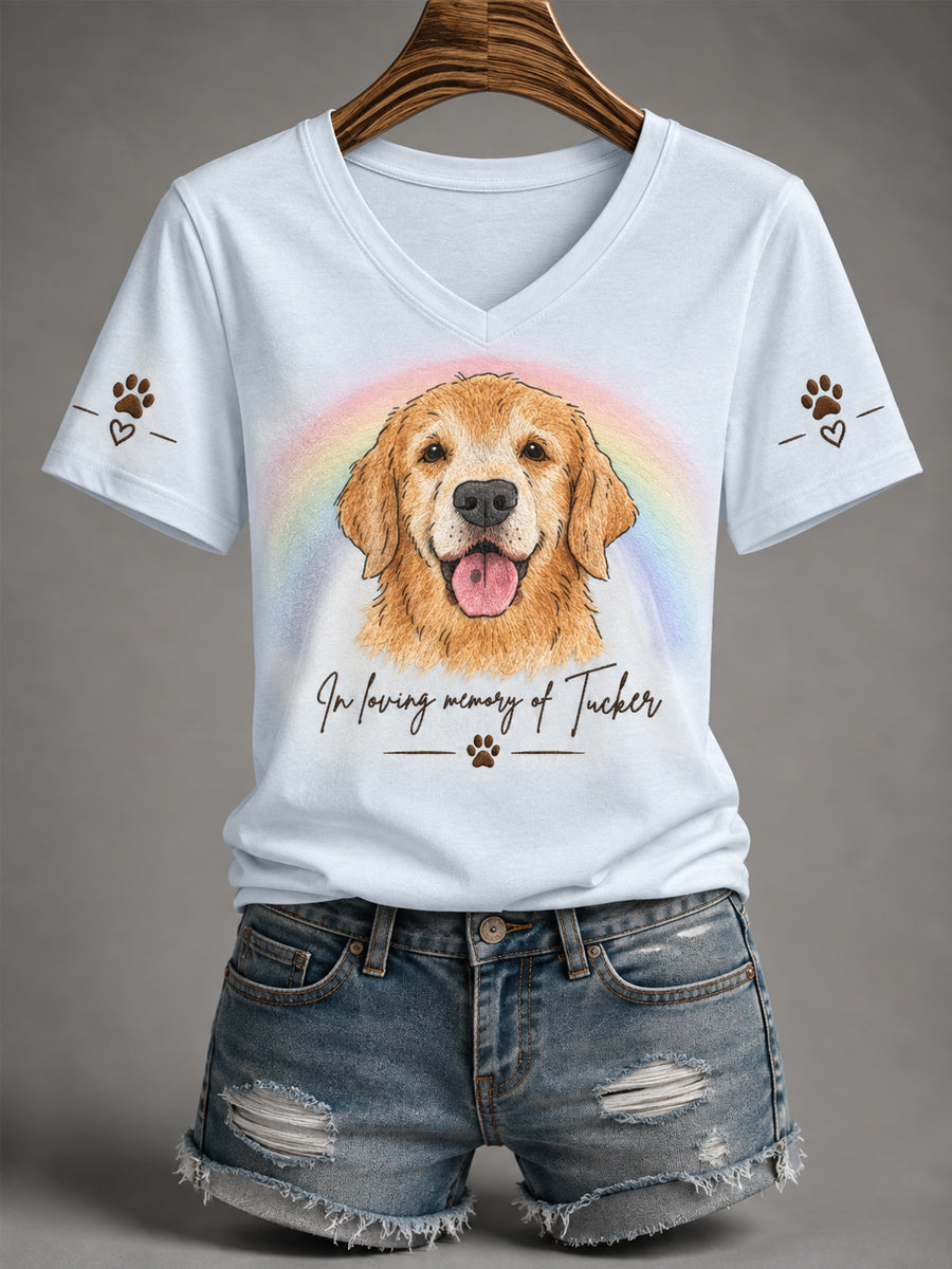 Women's Forever In Our Hearts Run Free Tucker Dog Lovers V-Neck Tee