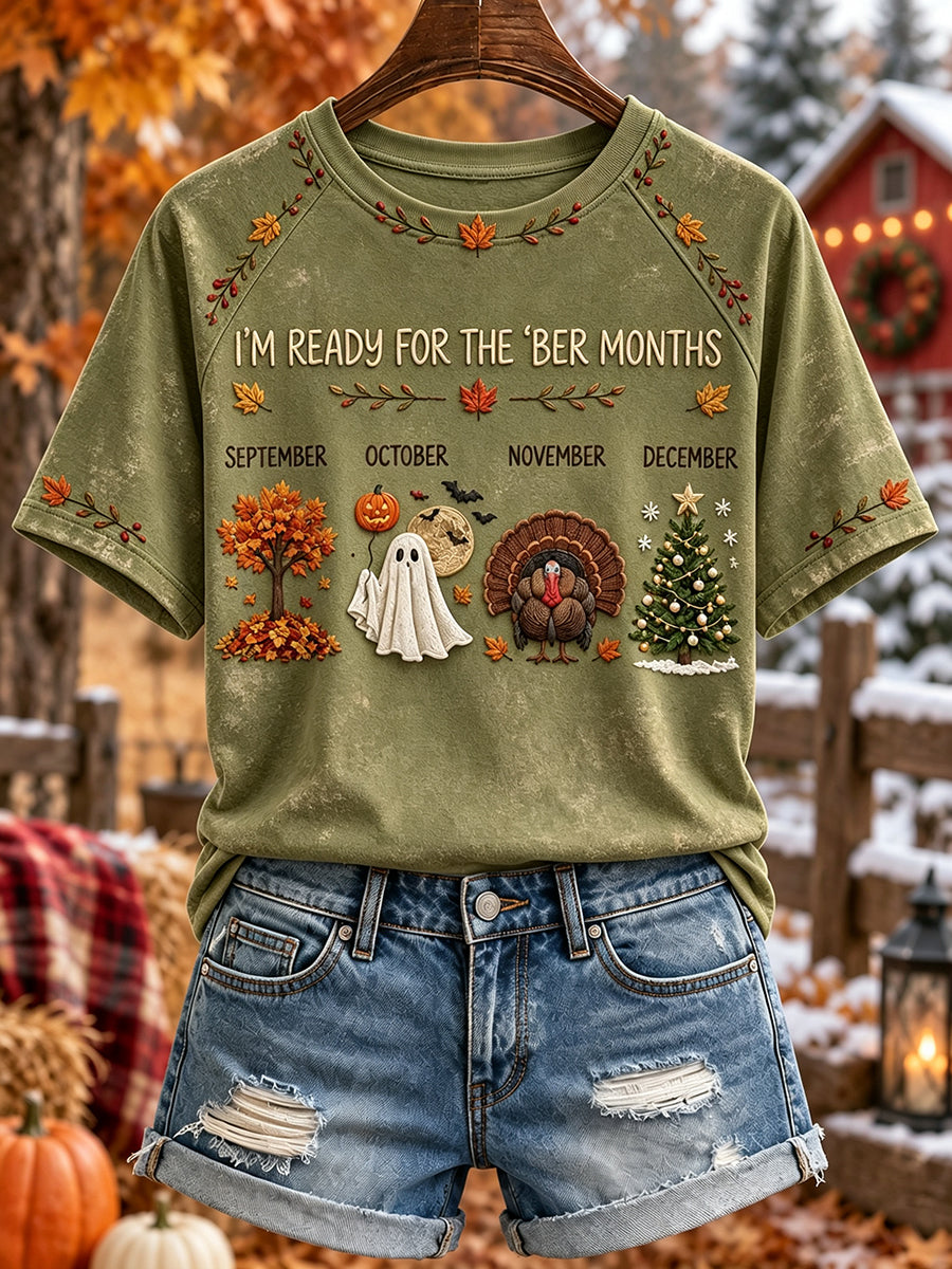 Women's Vintage I'm Ready For The 'ber Months Print Short-sleeved T-shirt