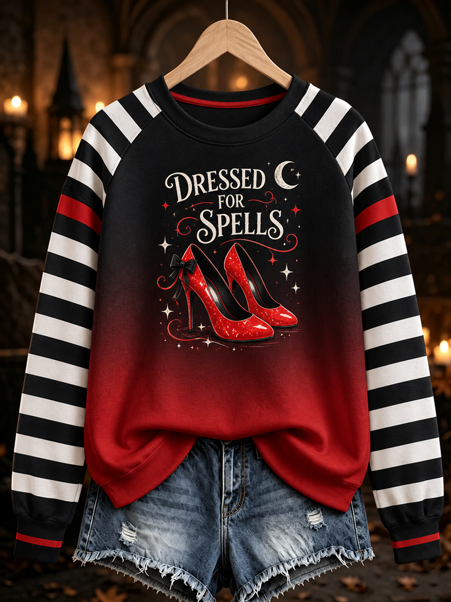 Women's Retro Witch Magic High Heels Graphic Printed raglan sleeve sweatshirt