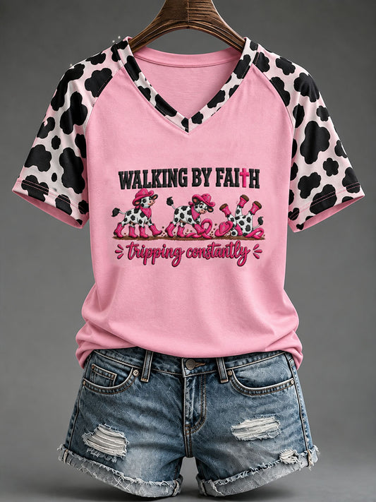 Women's Walking By Faith Tripping ConstantlyV-neck T-shirt