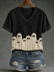 Women's Halloween Ghost Pattern Printed Casual Short Sleeve T-Shirt