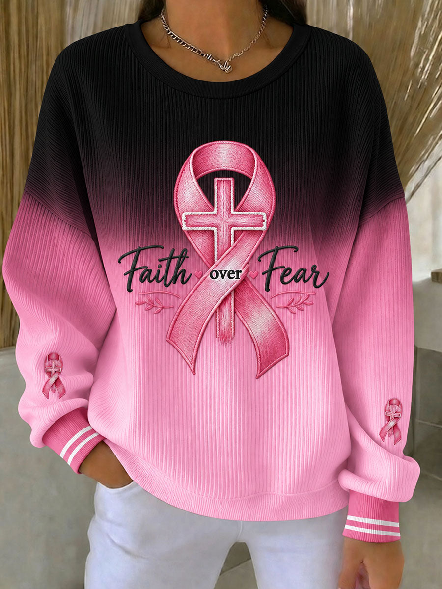 Women's "faith over fear" breast cancer awareness sweatshirts