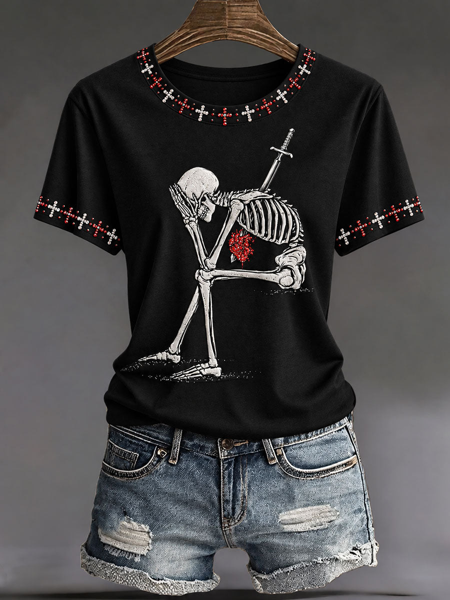 Women's Halloween Gothic Fun Skull Casual T-shirt