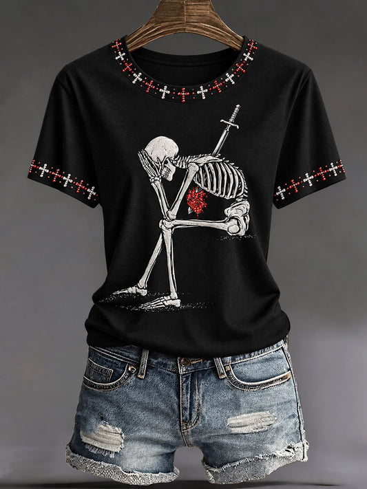 Women's Halloween Gothic Fun Skull Casual T-shirt