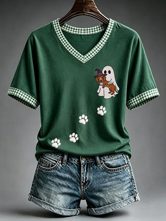 Women's Halloween Ghost and Dachshund T-Shirt