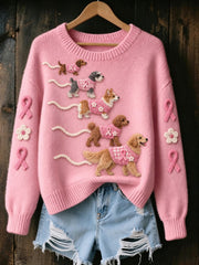 Women's Breast Cancer Dogs Printed Sweater