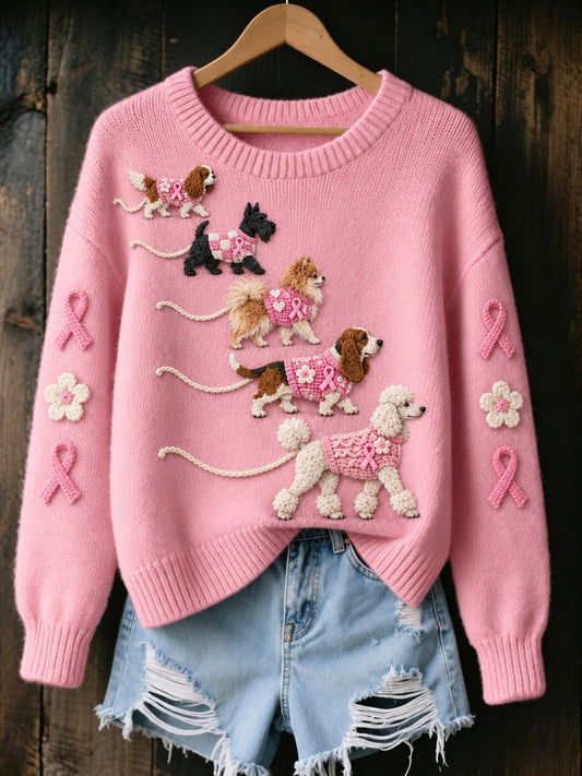 Women's Breast Cancer Dogs Printed Sweater