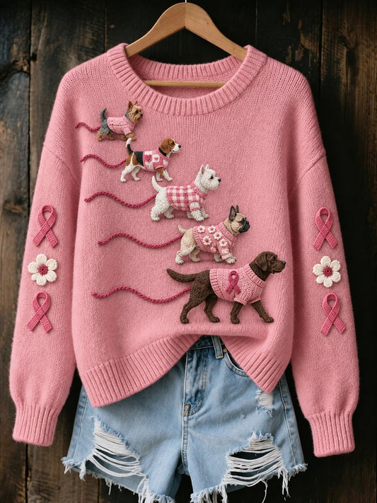 Women's Breast Cancer Dogs Printed Sweater