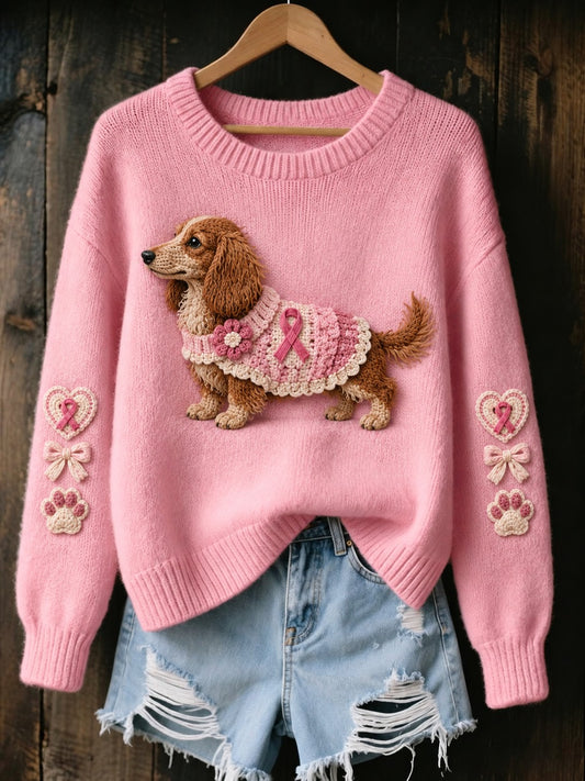 Women's Breast Cancer Dog Printed Sweater