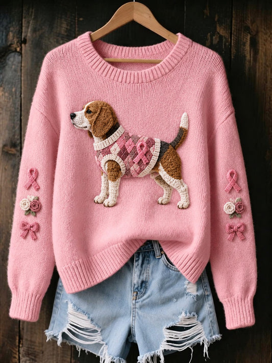 Women's Breast Cancer Dog Printed Sweater