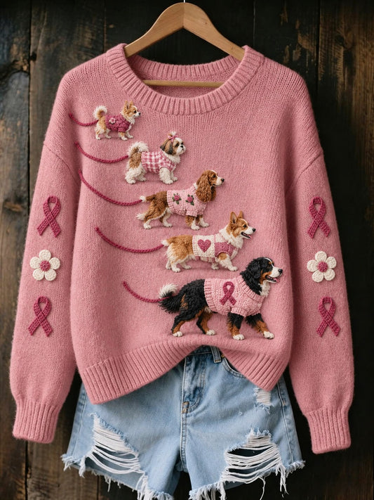 Women's Breast Cancer Dogs Printed Sweater