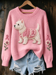 Women's Breast Cancer Dog Printed Sweater