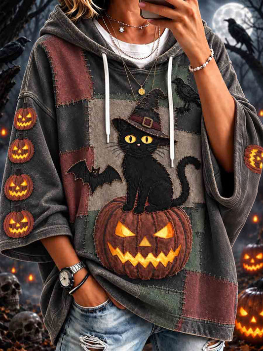 Women’s Halloween Black Cat Pumpkin Hoodie