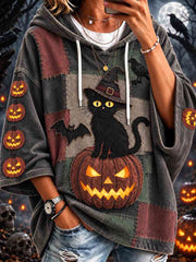 Women’s Halloween Black Cat Pumpkin Hoodie