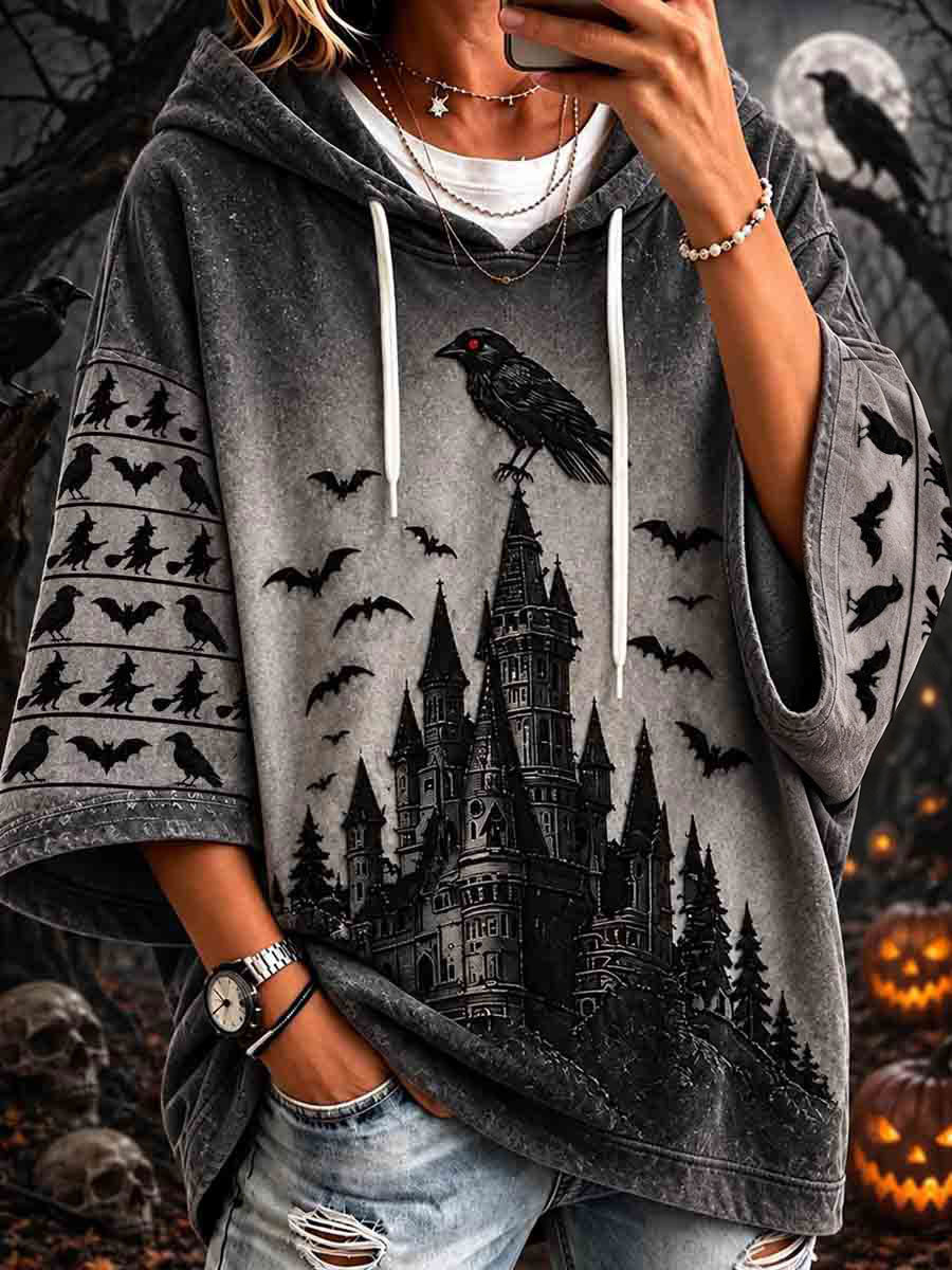 Women’s Gothic Halloween Bat Witch Crow Hoodie