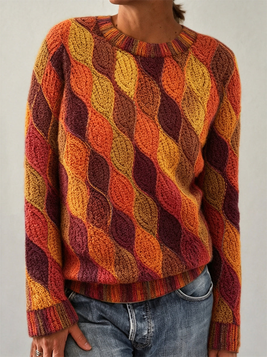 Women's Fall Colorful Leaves Inspired Pattern Print crew neck sweater
