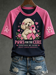 Women's breast cancer care cured puppy pattern printed casual short-sleeve T-shirt