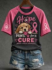Women's breast cancer care cured puppy pattern printed casual short-sleeve T-shirt