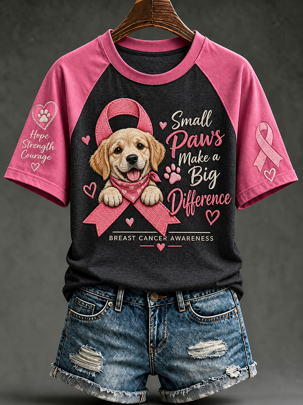Women's breast cancer care cured puppy pattern printed casual short-sleeve T-shirt
