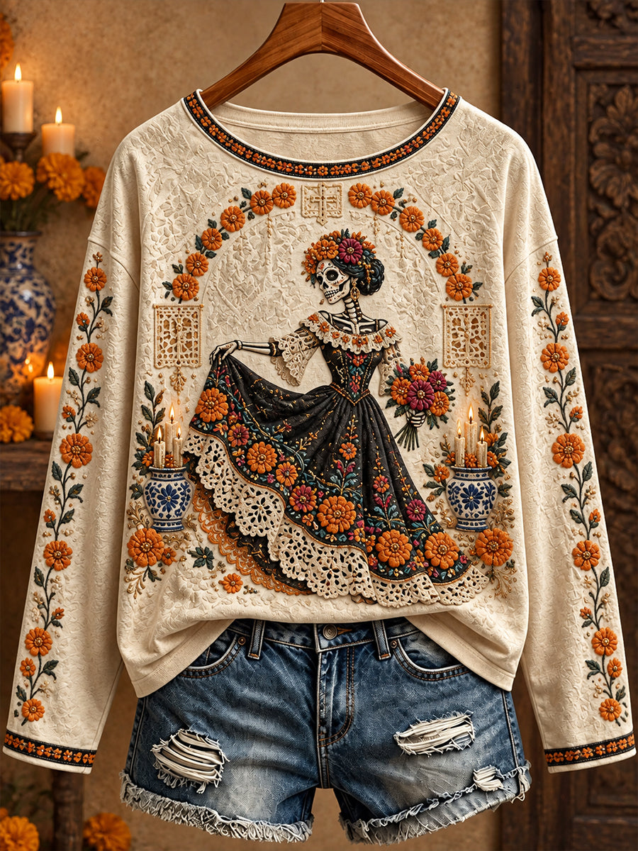Women's Day of The Dead Floral Art Printed T-shirt