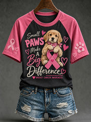 Women's breast cancer care cured puppy pattern printed casual short-sleeve T-shirt