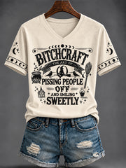 Women's Halloween Printed V-neck T-shirt