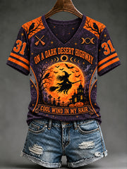 Women's Halloween Witch On A Dark Desert Highway Cool Wind In My Hair Short Sleeve T-shirt