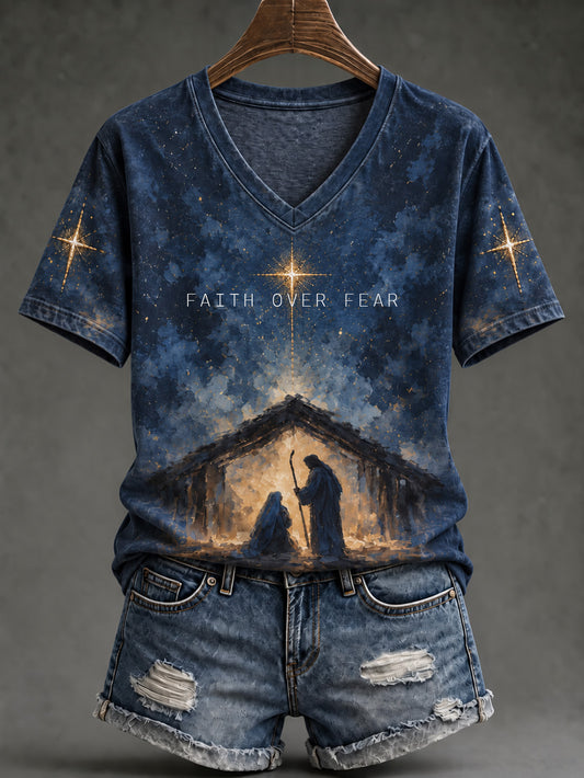 Women's faith theme pattern printed casual short-sleeve T-shirt