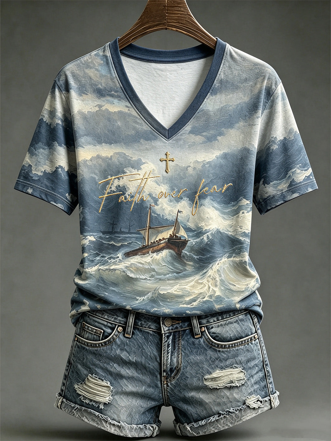 Women's faith theme pattern printed casual short-sleeve T-shirt