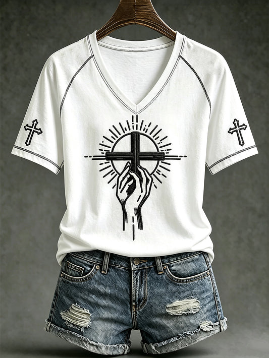 Women's faith theme pattern printed casual short-sleeve T-shirt