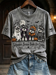 Women's Schnauzers Because People Are Creepy Halloween Dogs Print short-sleeved T-shirt