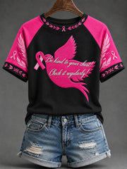 Women's Be Kind To Your Chest Pink Ribbon Print Short-sleeved T-shirt