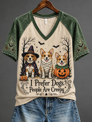 Women's Halloween Fun Dog Pattern Casual Short Sleeve T-Shirt