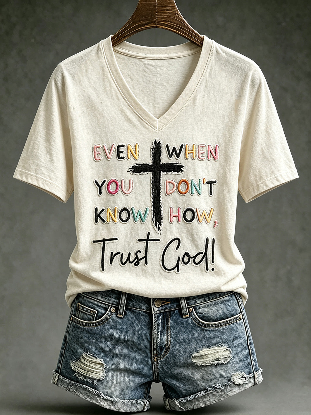 Women's faith theme slogan pattern printed casual short-sleeve T-shirt