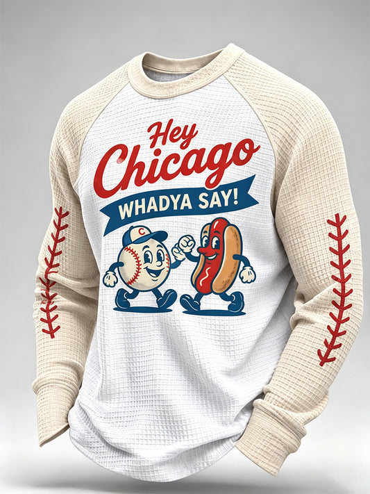 Men's Chicago Baseball Fan Print Waffle Sweatshirt