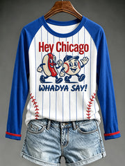 Women's Chicago Baseball Fan Print Long Sleeve T-shirt
