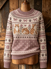Women's cute cat pattern design casual long-sleeve sweater