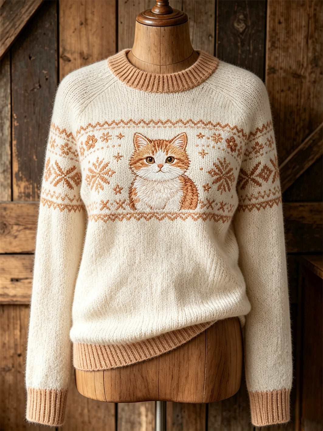 Women's cute cat pattern design casual long-sleeve sweater