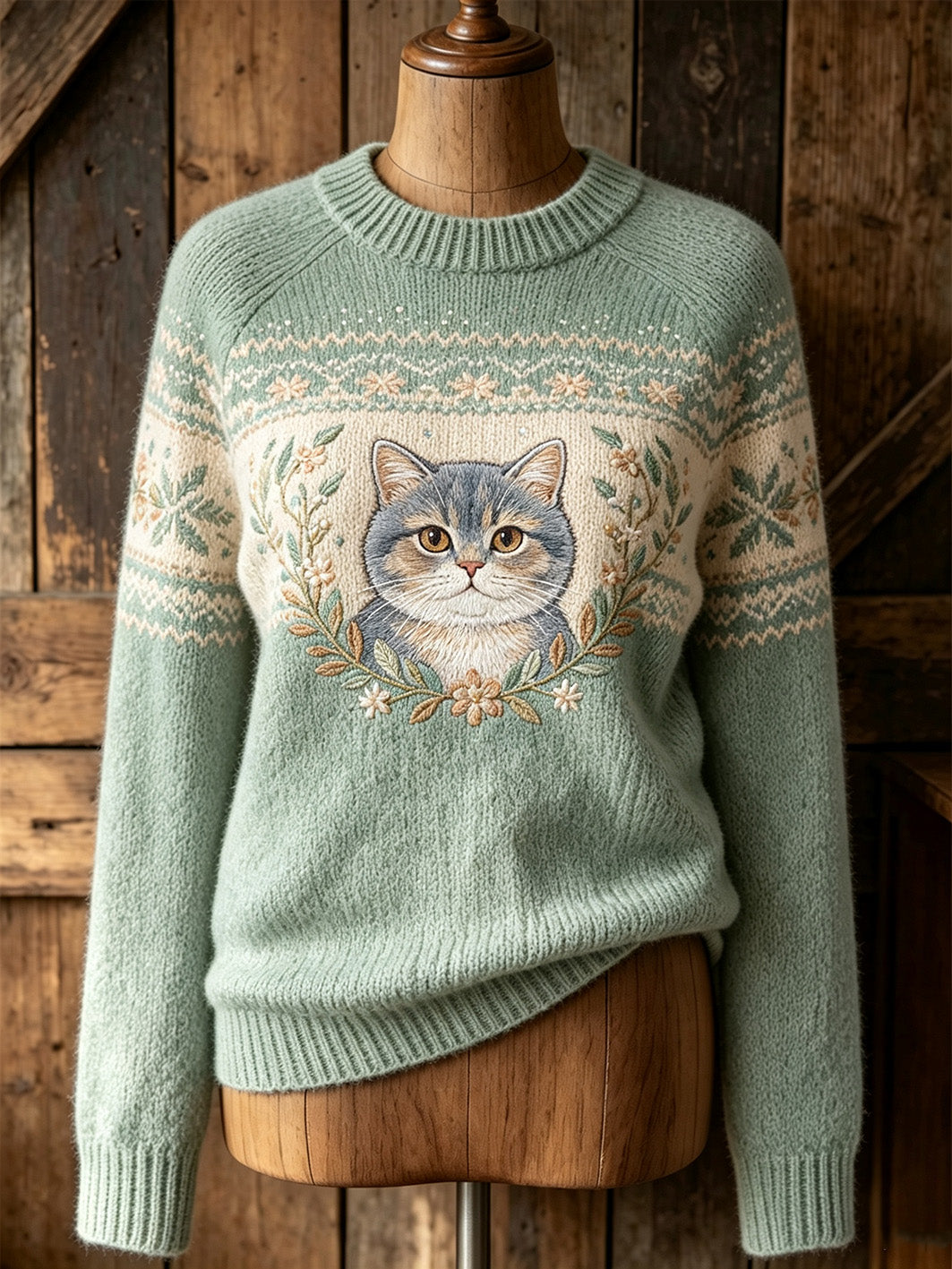 Women's cute cat pattern design casual long-sleeve sweater
