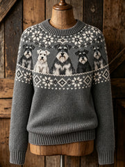 Women's Vintage Cute Dogs & Paws Print Long-sleeved Sweater