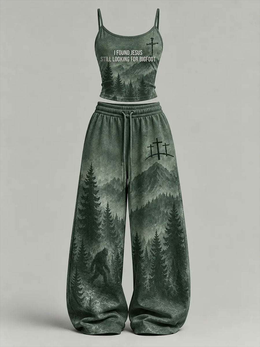 Women's "I Found Jesus Still Looking For Bigfoot" Printed Casual Set