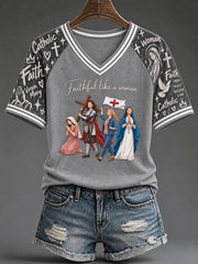 Women's "Faithful Like A Woman" Catholic Faith Virgin Mary T-Shirt
