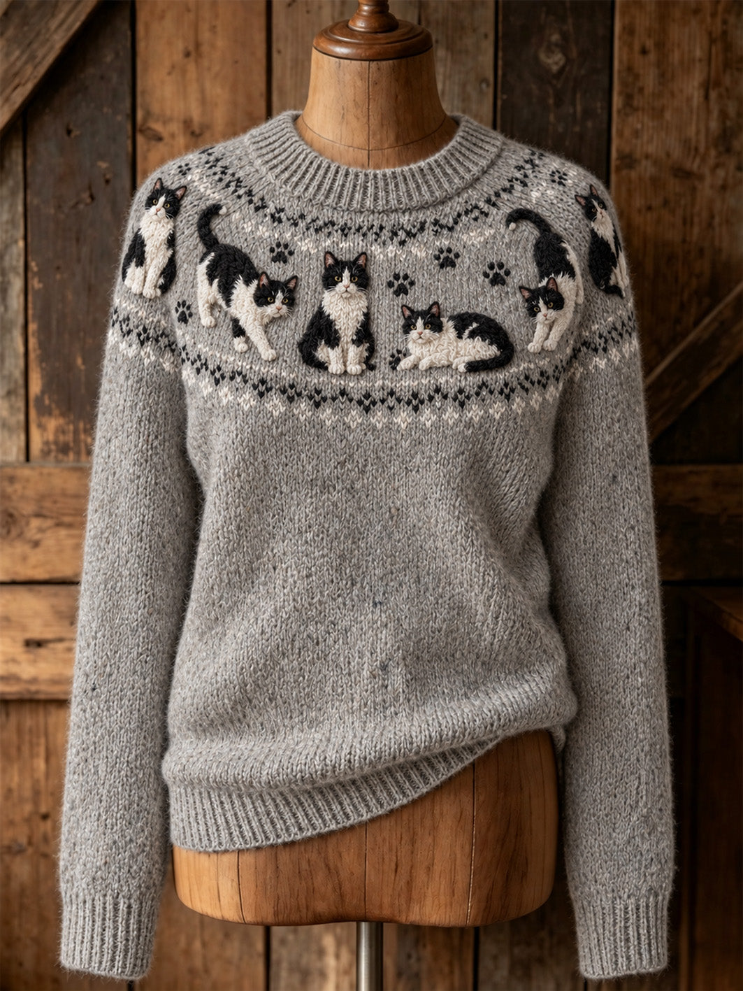 Women's cute cat design casual long-sleeve sweater