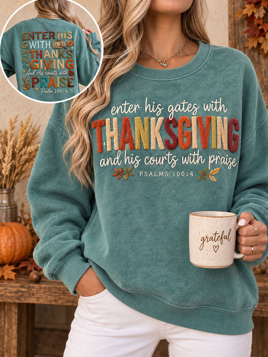 Women's Thanksgiving Art Thankful Printed Sweatshirt