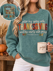 Women's Thanksgiving Art Thankful Printed Sweatshirt