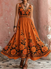 Women's Day of the Dead Mexican Marigolds Floral Print Maxi Dress